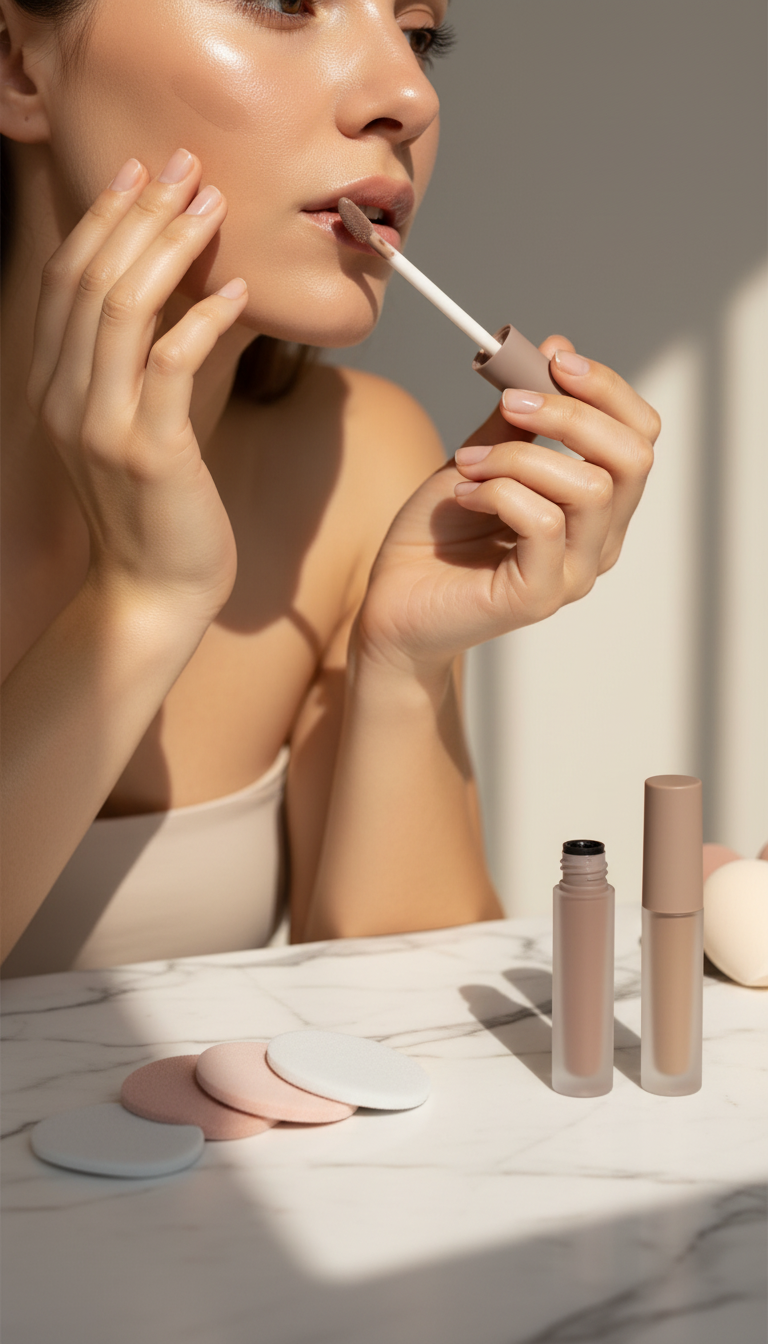 Platinum Taupe Lip Tint with Applicator in use