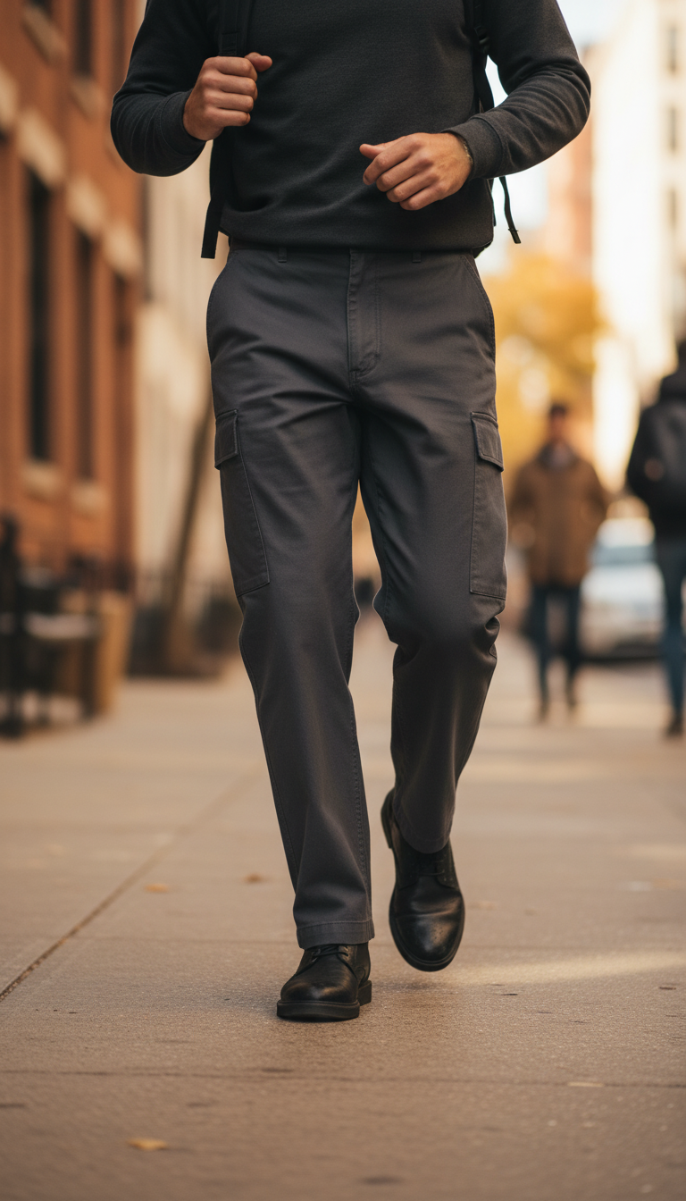 Minimalist Cargo Pants with Tapered Leg in use