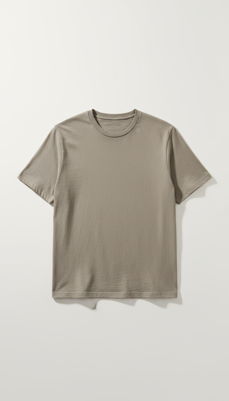 A perfectly centered front shot of a Warm Gray Unisex T-Shirt by Ethical Ease, emphasizing its organic cotton fabric and...