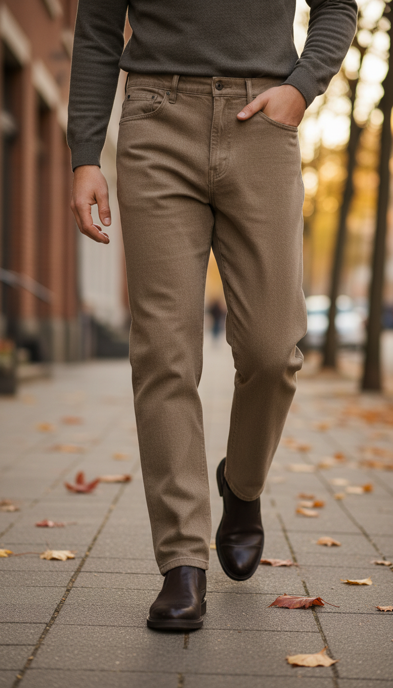 Eco-friendly Taupe Denim Jeans in use