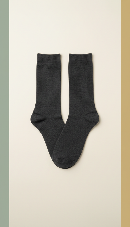 Classic bamboo viscose crew socks in Deep Graphite, Flat lay as default: products arranged parallel to the camera on matte...