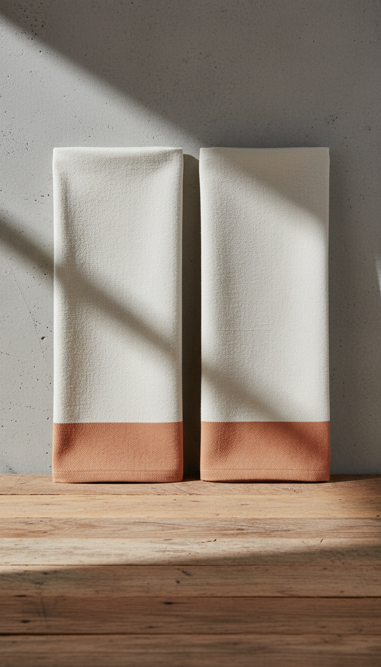 Linen Kitchen Towel Set with Clay Accent in a new setting
