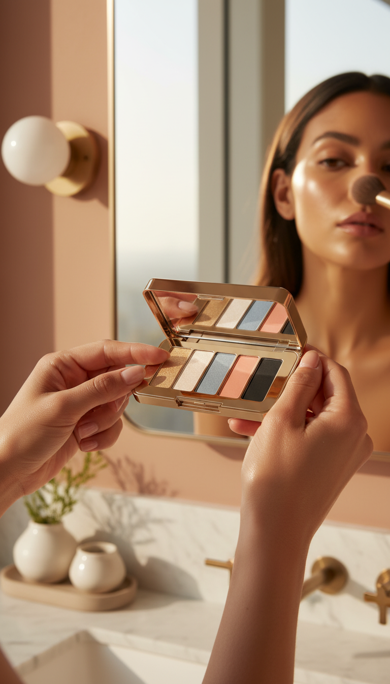 Pressed Eyeshadow Palette with Vibrant Pigments in use